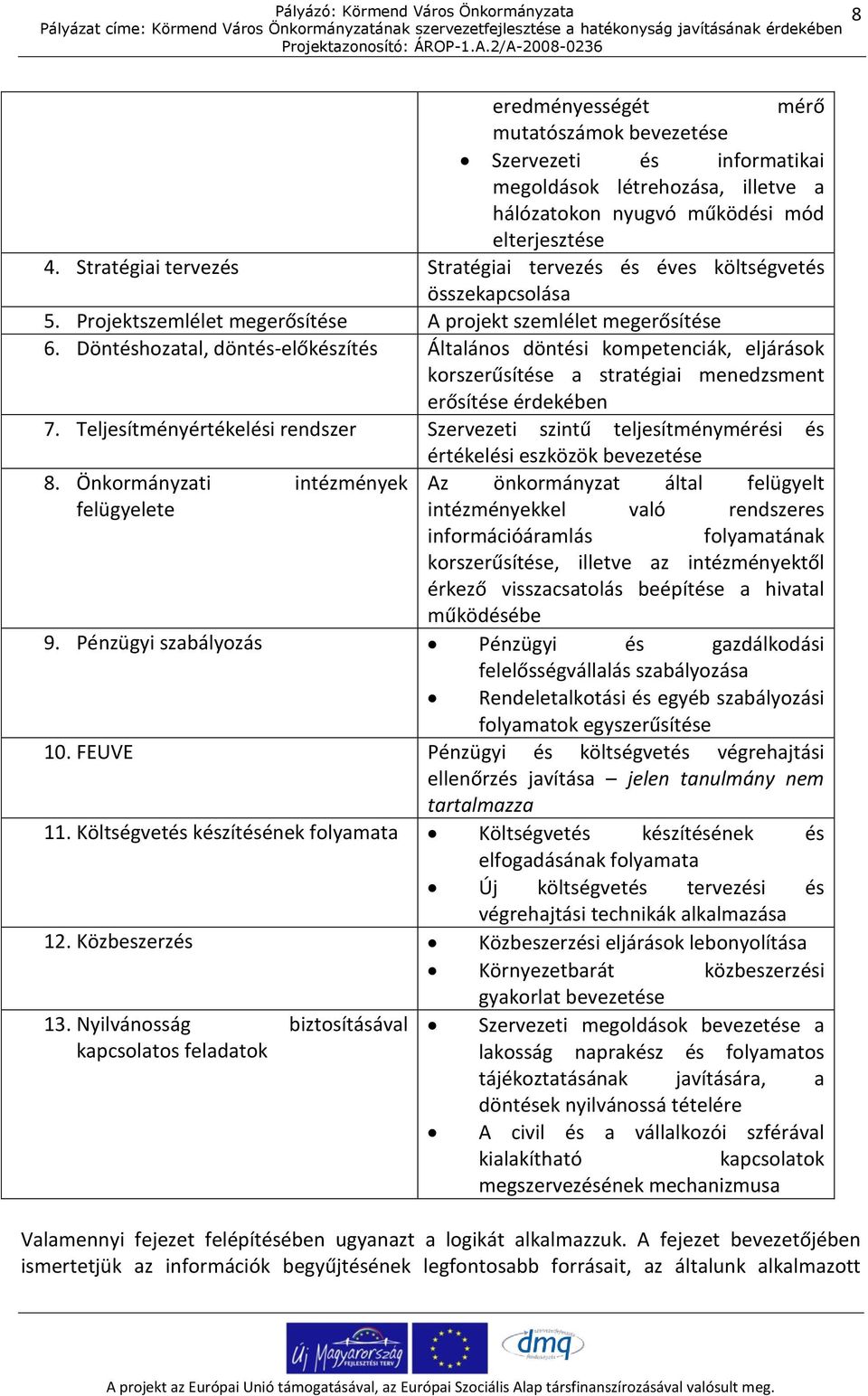 Döntéshozatal, döntés-előkészítés Általános döntési kompetenciák, eljárások korszerűsítése a stratégiai menedzsment erősítése érdekében 7.