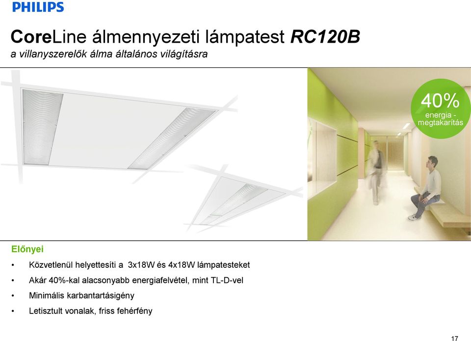 helyettesíti a 3x18W és 4x18W lámpatesteket Akár 40%-kal alacsonyabb