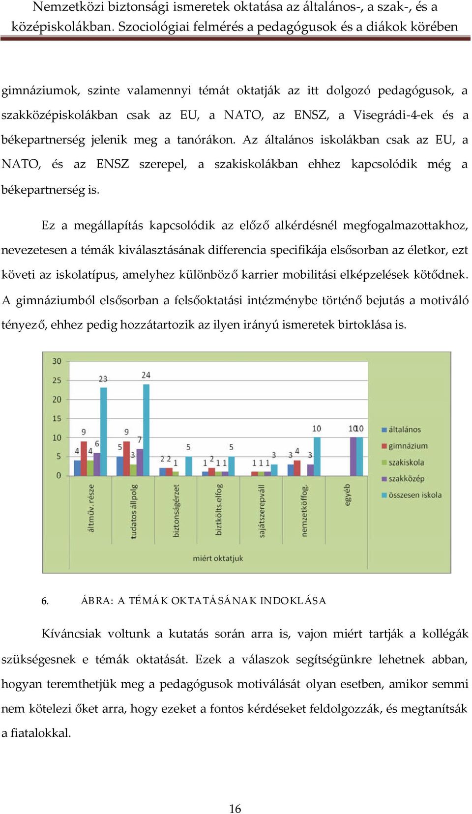 Ez a megállapítás kapcsolódik az előzőalkérdésnél megfogalmazottakhoz, nevezetesen a témák kiválasztásának differencia specifikája elsősorban az életkor, ezt követi az iskolatípus, amelyhez