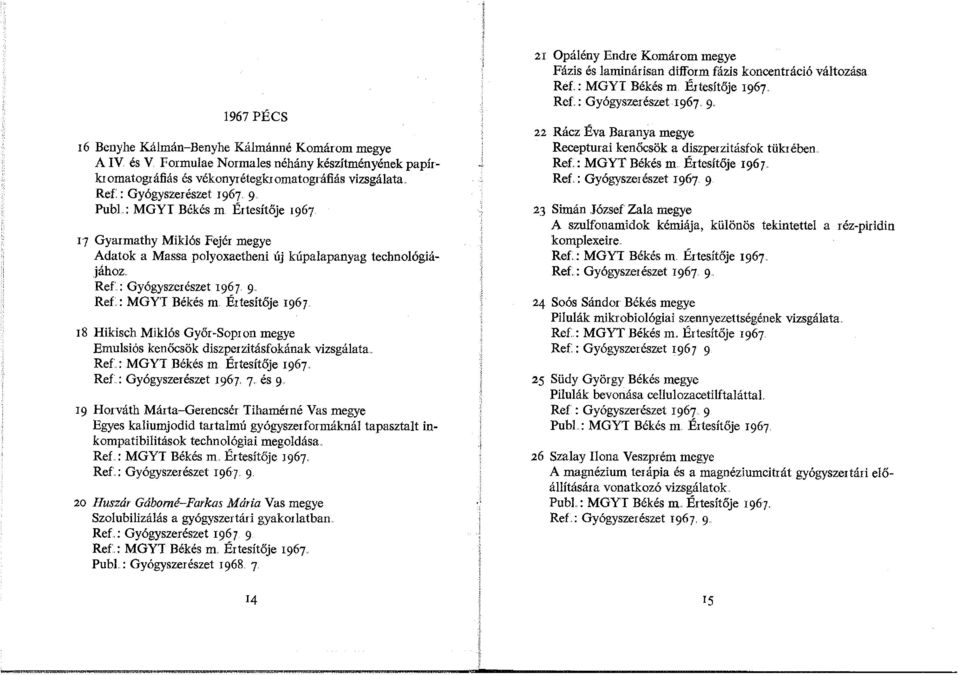 : MGYT Békés m Értesíté* 1967 l 8 Hikisch Miklós Győr-Soprnn megye Emulsiós kenőcsök diszperzitásfokának vizsgálata.. Ref.: MGYT Békés m Értesítője 1967 Ref.: Gyógyszerészet 1967. 7.