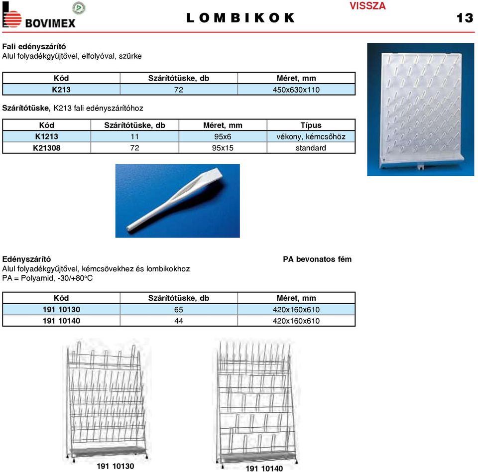 kémcsőhöz K21308 72 95x15 standard Edényszárító Alul folyadékgyűjtővel, kémcsövekhez és lombikokhoz PA = Polyamid,