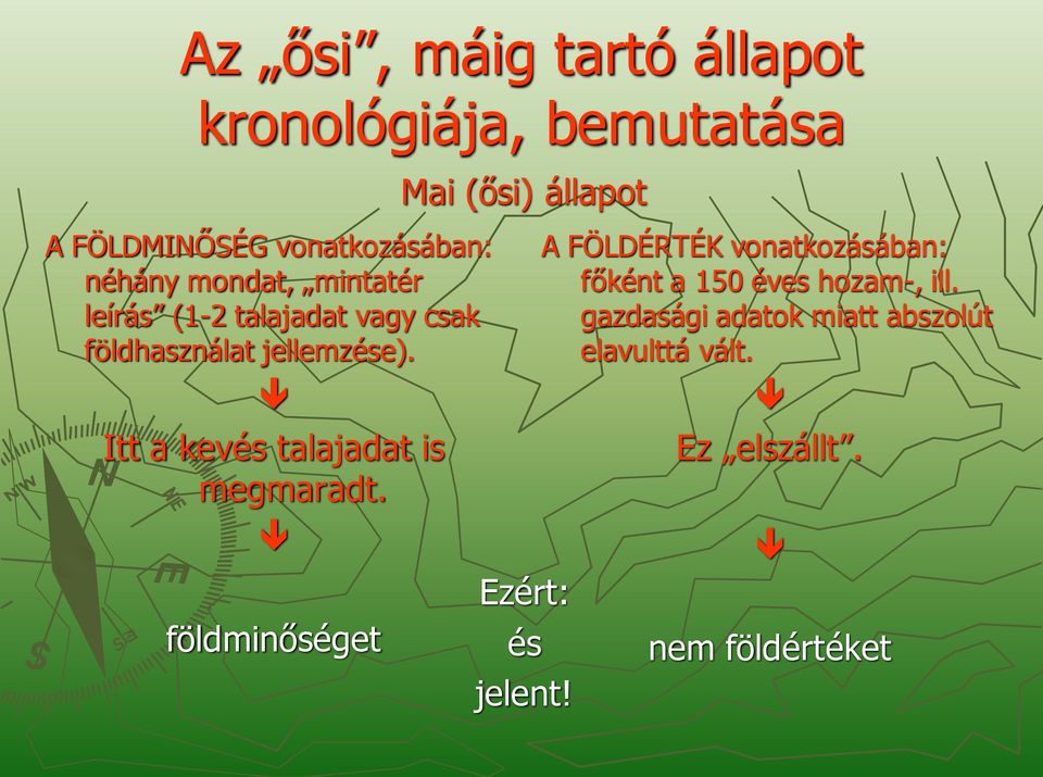 Itt a kevés talajadat is megmaradt. földminőséget Mai (ősi) állapot Ezért: és jelent!