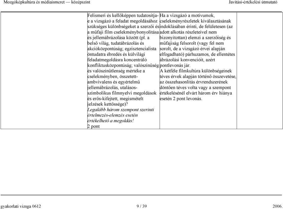 cselekményben, összetettambvivalens és egyértelmű jellemábrázolás, utalásosszimbolikus filmnyelvi megoldások és erős-kifejtett, megismételt jelzések kettőssége)?