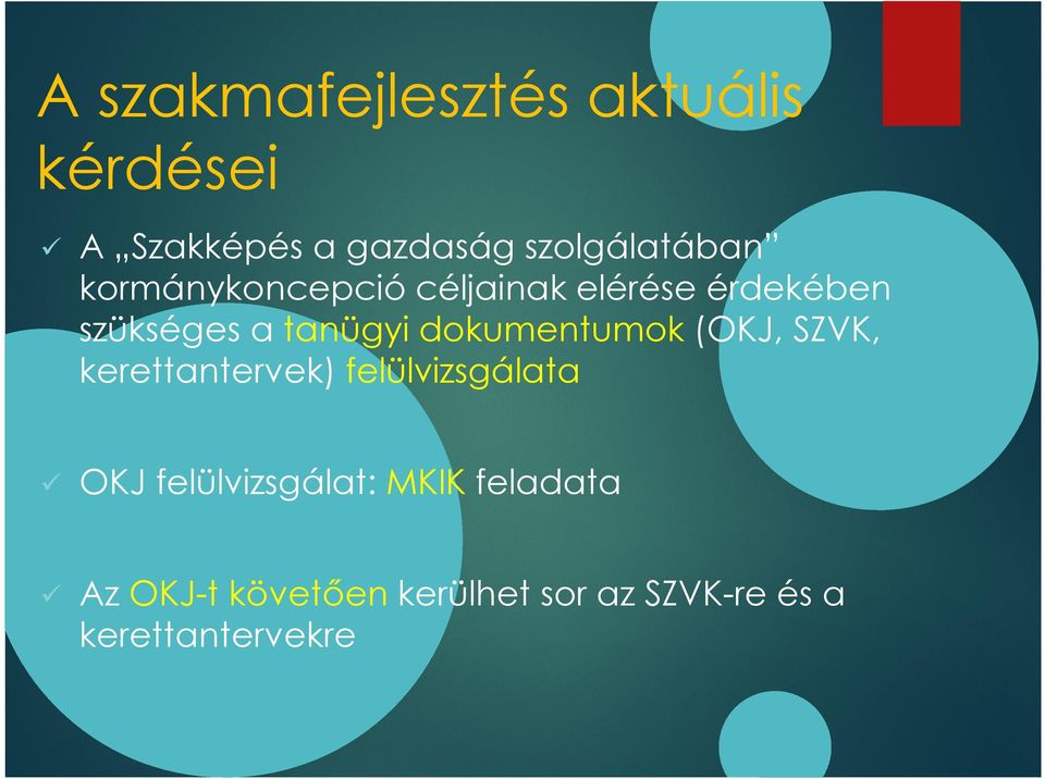 dokumentumok (OKJ, SZVK, kerettantervek) felülvizsgálata OKJ