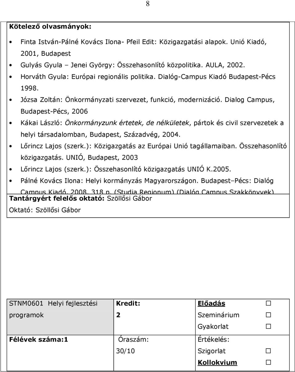 Dialog Campus, Budapest-Pécs, 2006 Kákai László: Önkormányzunk értetek, de nélkületek, pártok és civil szervezetek a helyi társadalomban, Budapest, Századvég, 2004. Lırincz Lajos (szerk.