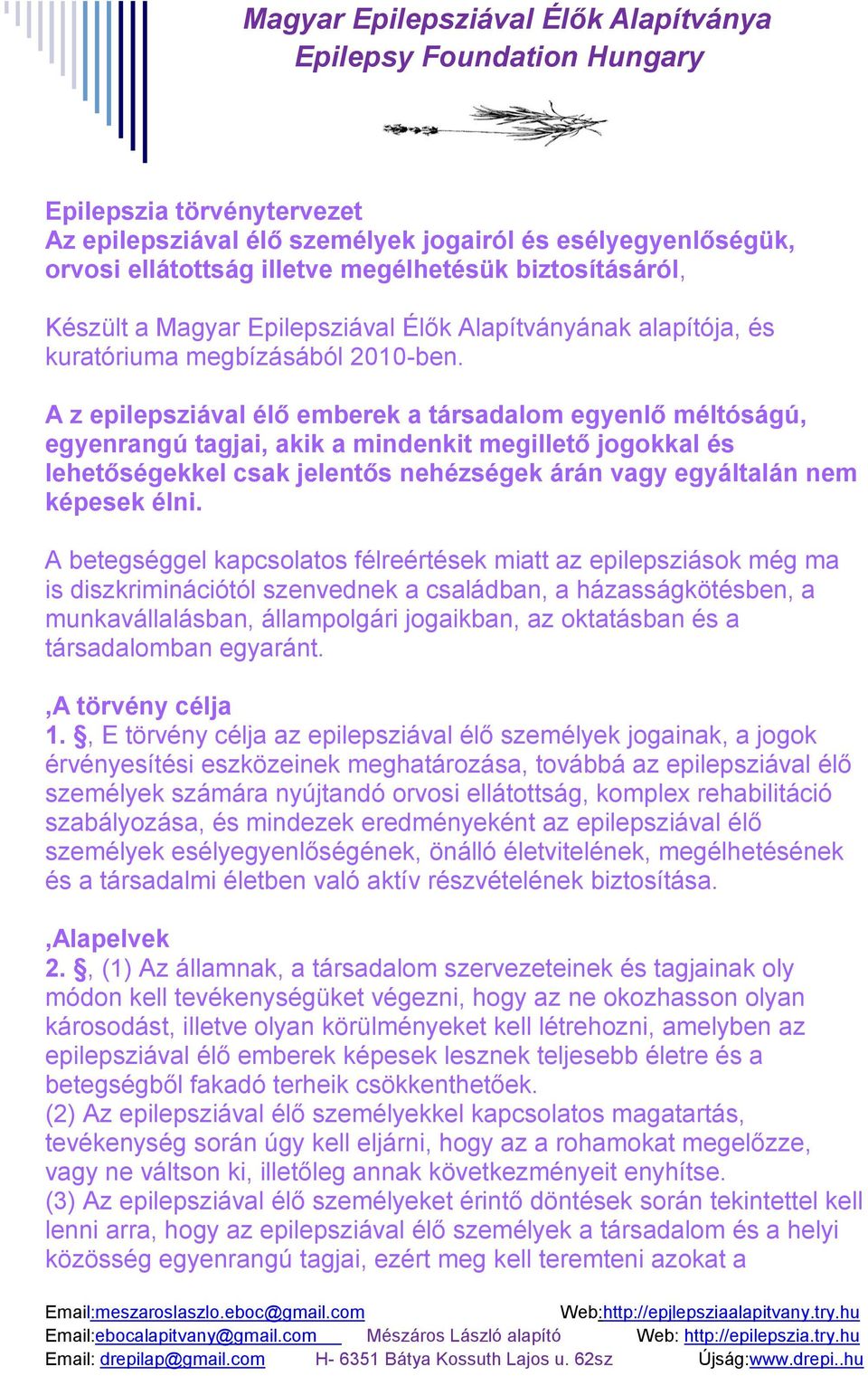 A z epilepsziával élő emberek a társadalom egyenlő méltóságú, egyenrangú tagjai, akik a mindenkit megillető jogokkal és lehetőségekkel csak jelentős nehézségek árán vagy egyáltalán nem képesek élni.