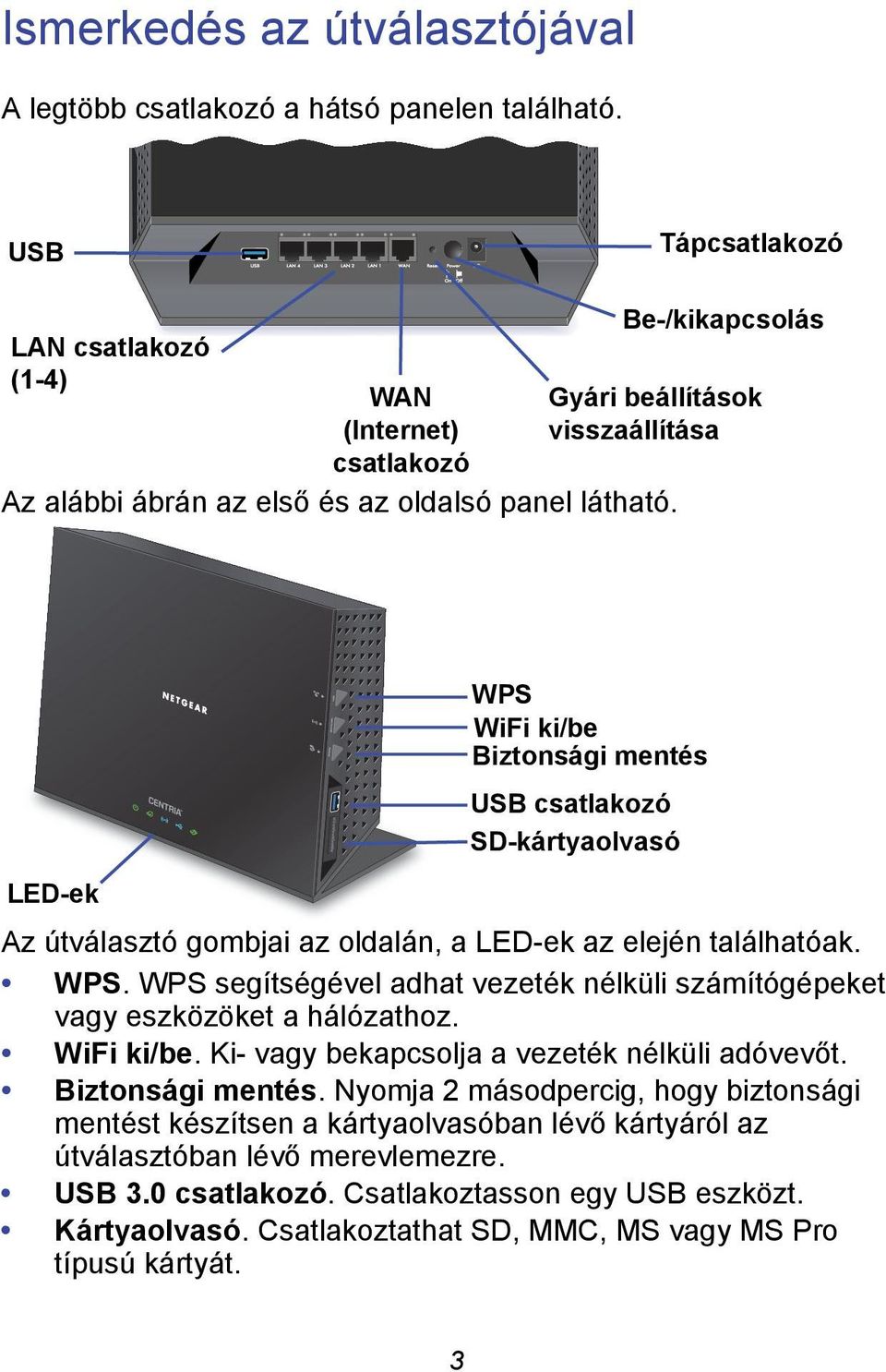 WiFi ki/be. Ki- vagy bekapcsolja a vezeték nélküli adóvevőt. Biztonsági mentés.