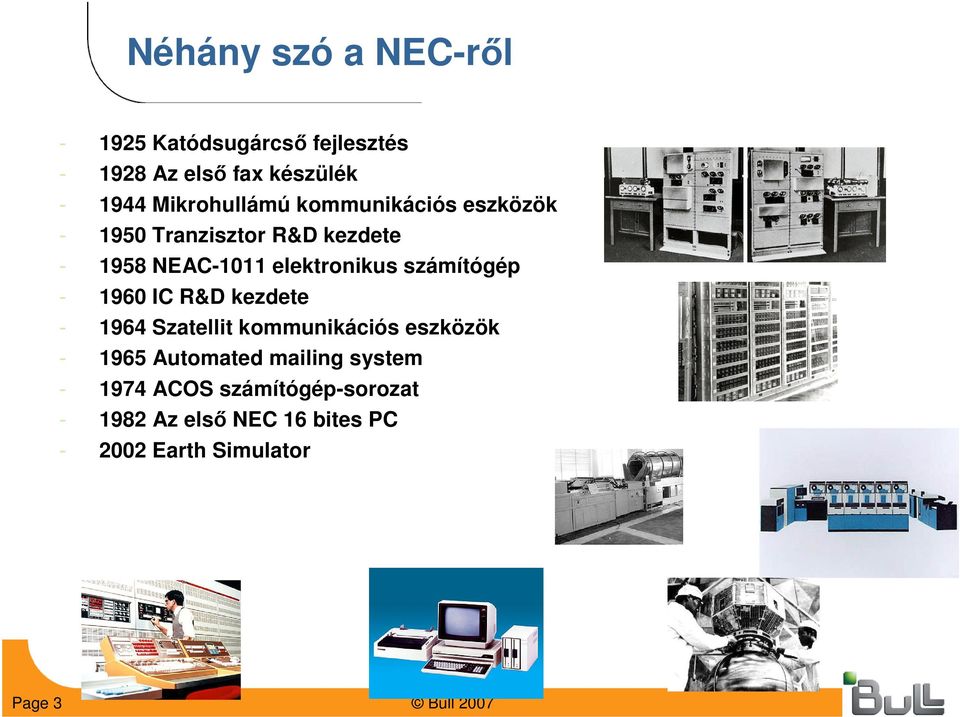 számítógép - 1960 IC R&D kezdete - 1964 Szatellit kommunikációs eszközök - 1965 Automated mailing