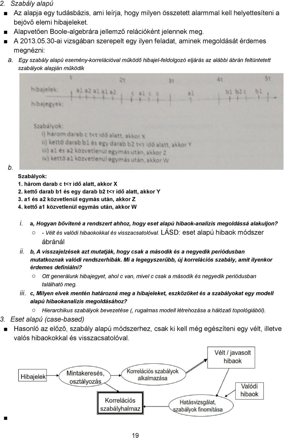 Egy szabály alapú esemény korrelációval működő hibajel feldolgozó eljárás az alábbi ábrán feltüntetett szabályok alapján működik b. Szabályok: 1. három darab c t<τ idő alatt, akkor X 2.