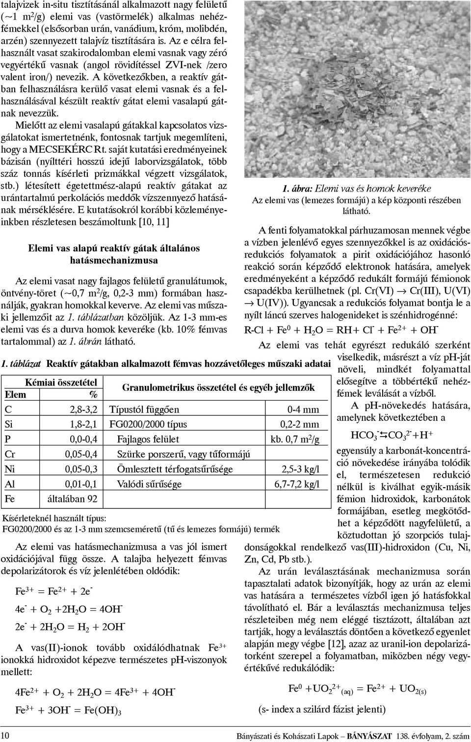 A következõkben, a reaktív gátban felhasználásra kerülõ vasat elemi vasnak és a felhasználásával készült reaktív gátat elemi vasalapú gátnak nevezzük.