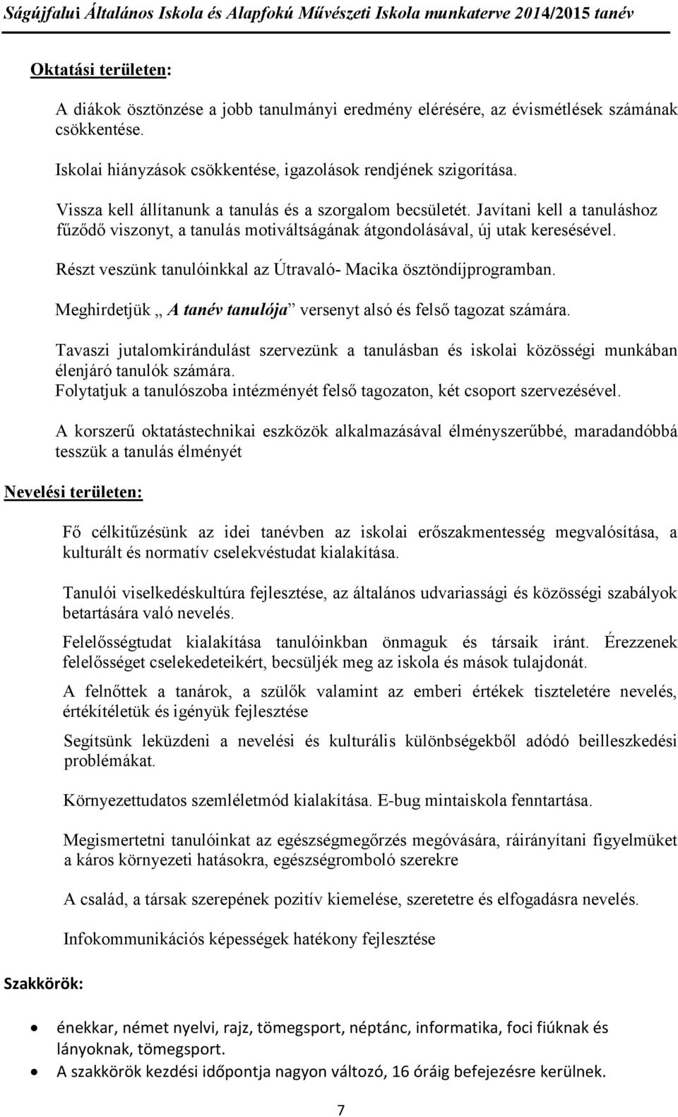 Részt veszünk tanulóinkkal az Útravaló- Macika ösztöndíjprogramban. Meghirdetjük A tanév tanulója versenyt alsó és felső tagozat számára.