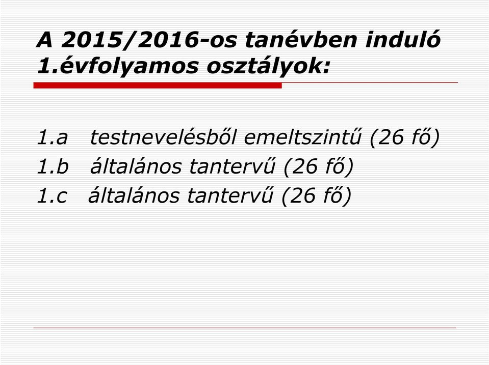 a testnevelésből emeltszintű (26 fő) 1.