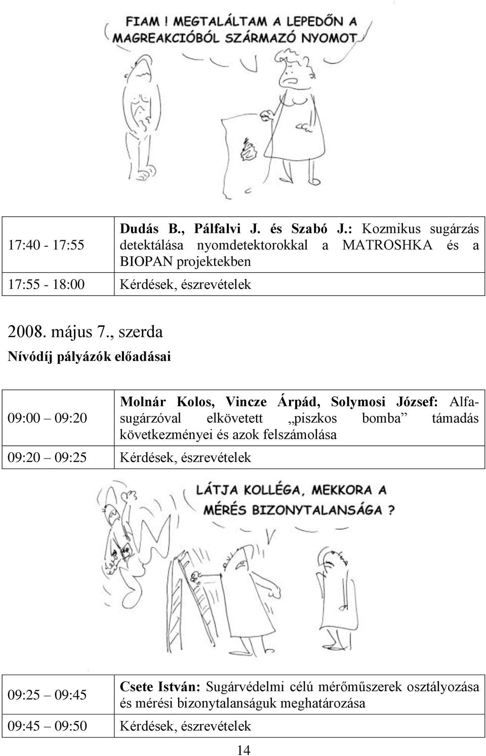 , szerda Nívódíj pályázók előadásai 09:00 09:20 Molnár Kolos, Vincze Árpád, Solymosi József: Alfasugárzóval elkövetett piszkos bomba