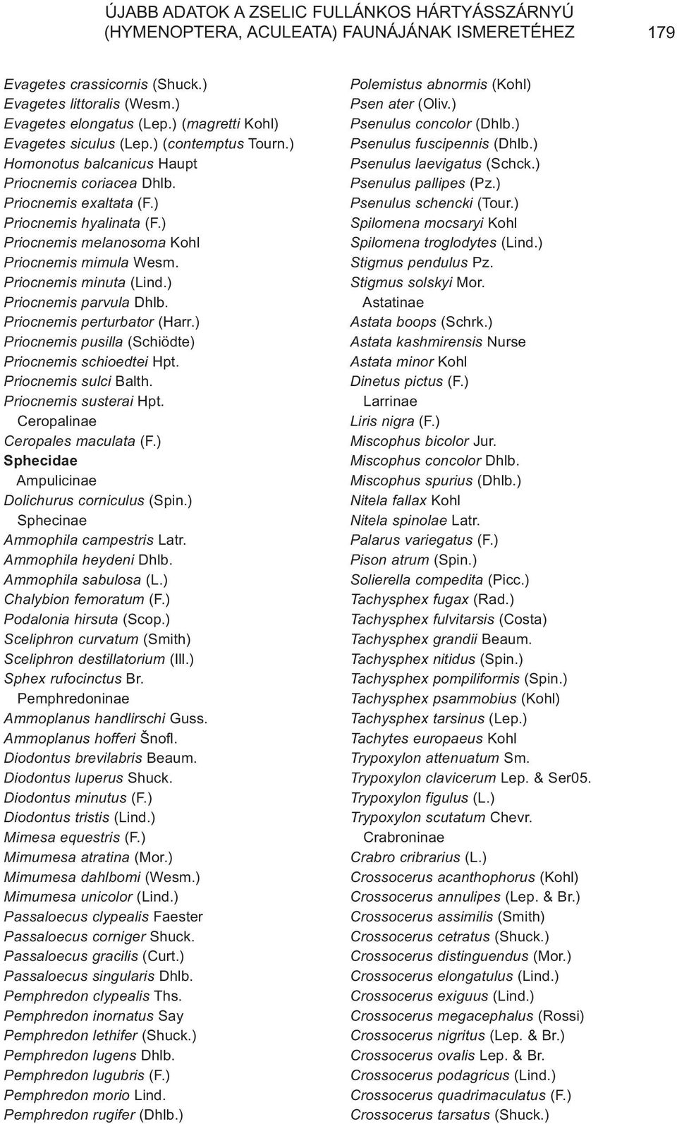 ) Priocnemis melanosoma Kohl Priocnemis mimula Wesm. Priocnemis minuta (Lind.) Priocnemis parvula Dhlb. Priocnemis perturbator (Harr.) Priocnemis pusilla (Schiödte) Priocnemis schioedtei Hpt.