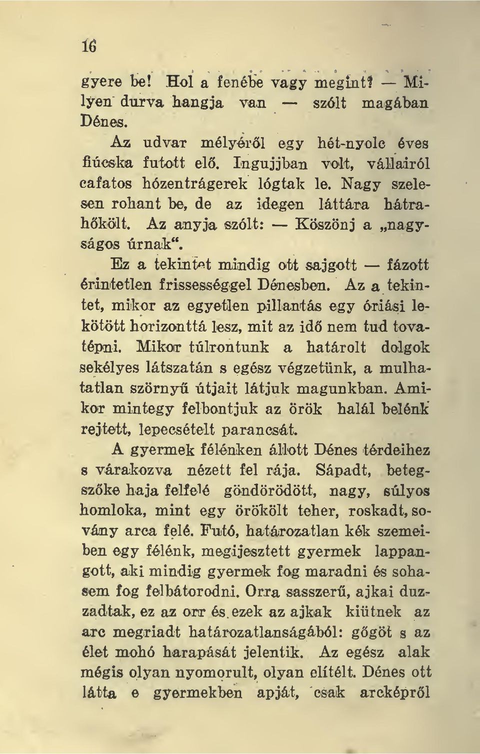 Az a tekintet, mikor az egyetlen pillantás egy óriási lekötött horizonttá lesz, mit az id nem tud tovatépni.