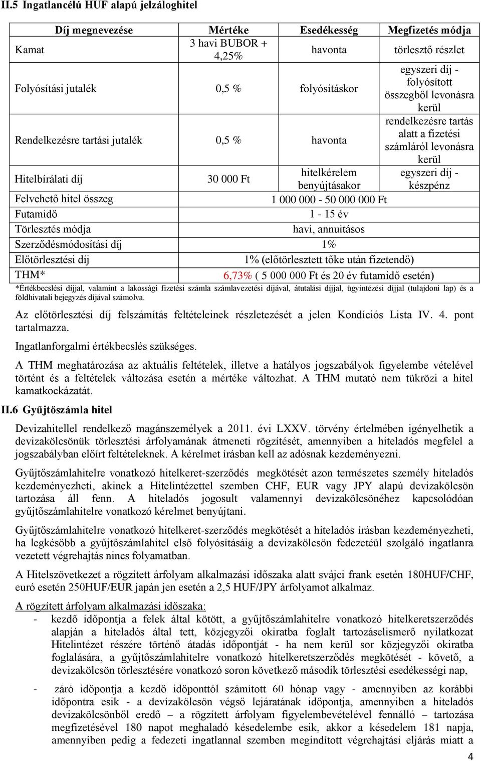 Felvehető hitel összeg 1 000 000-50 000 000 Ft Futamidő 1-15 év Törlesztés módja havi, annuitásos Szerződésmódosítási díj 1% Előtörlesztési díj 1% (előtörlesztett tőke után fizetendő) THM* 6,73% ( 5