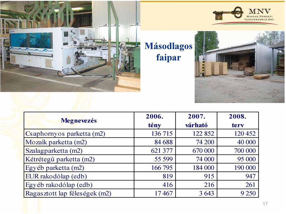 200 40 000 Szalagparketta (m2) 621 377 670 000 700 000 Kétrétegű parketta (m2) 55 599 74 000 95 000