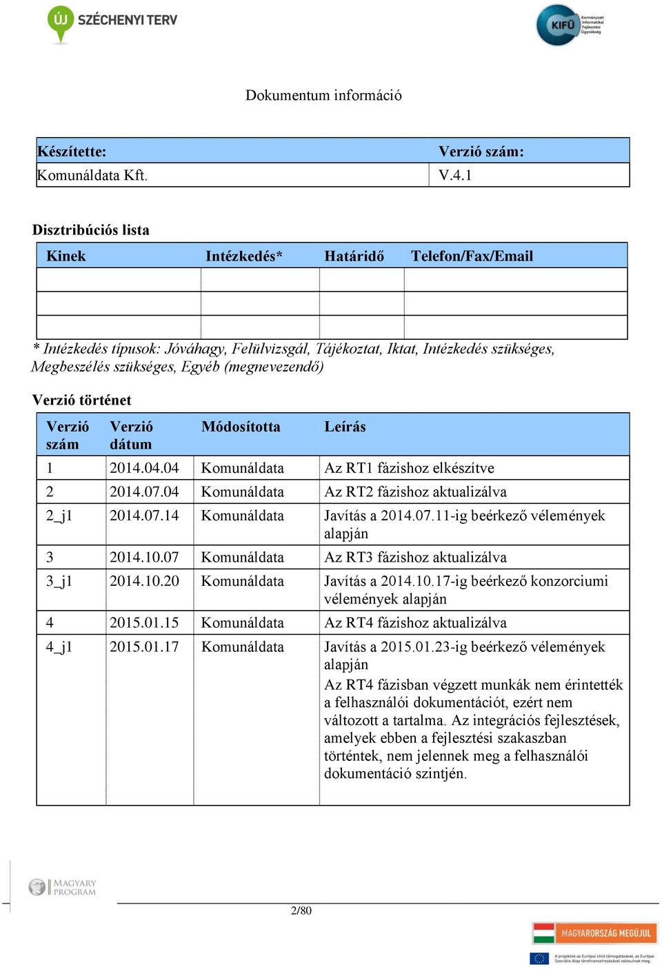 Verzió történet Verzió szám Verzió dátum Módosította Leírás 1 2014.04.04 Komunáldata Az RT1 fázishoz elkészítve 2 2014.07.04 Komunáldata Az RT2 fázishoz aktualizálva 2_j1 2014.07.14 Komunáldata Javítás a 2014.