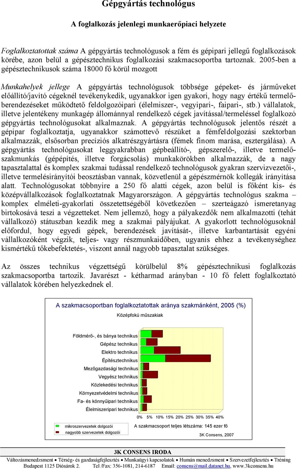 00-ben a gépésztechnikusok száma 18000 fő körül mozgott Munkahelyek jellege A gépgyártás technológusok többsége gépeket- és járműveket előállító/javító cégeknél tevékenykedik, ugyanakkor igen