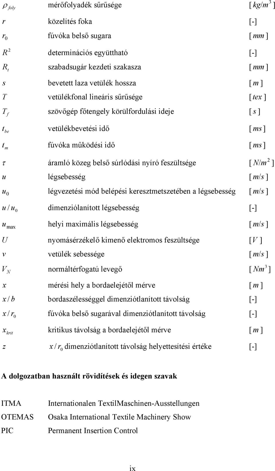 feszültsége [ N /m ] u légsebesség [ m/ s ] u légvezetési mód belépési keresztmetszetében a légsebesség [ m/ s ] u / u dimenziólanított légsebesség [-] u max helyi maximális légsebesség [ m/ s ] U