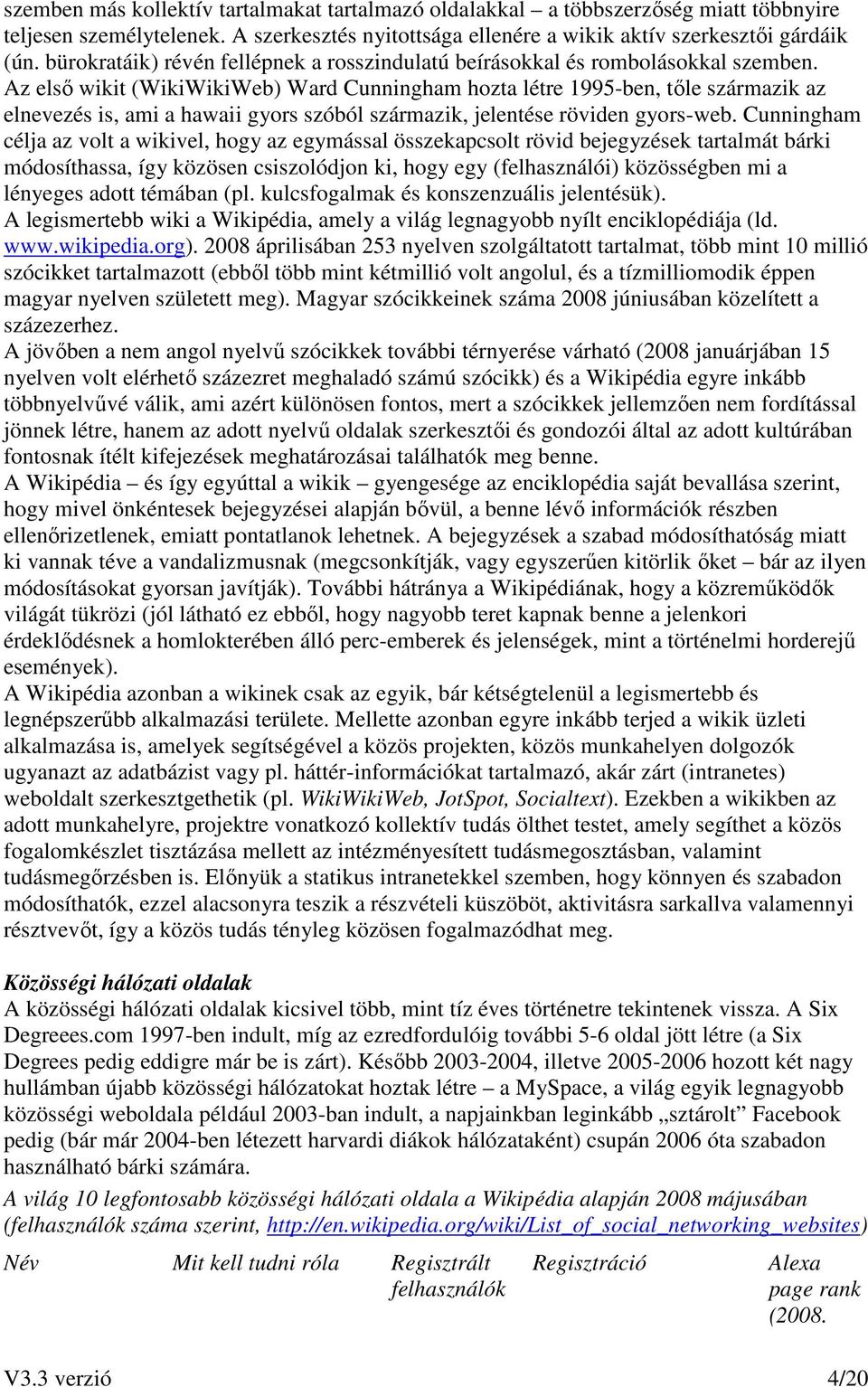 Az elsı wikit (WikiWikiWeb) Ward Cunningham hozta létre 1995-ben, tıle származik az elnevezés is, ami a hawaii gyors szóból származik, jelentése röviden gyors-web.