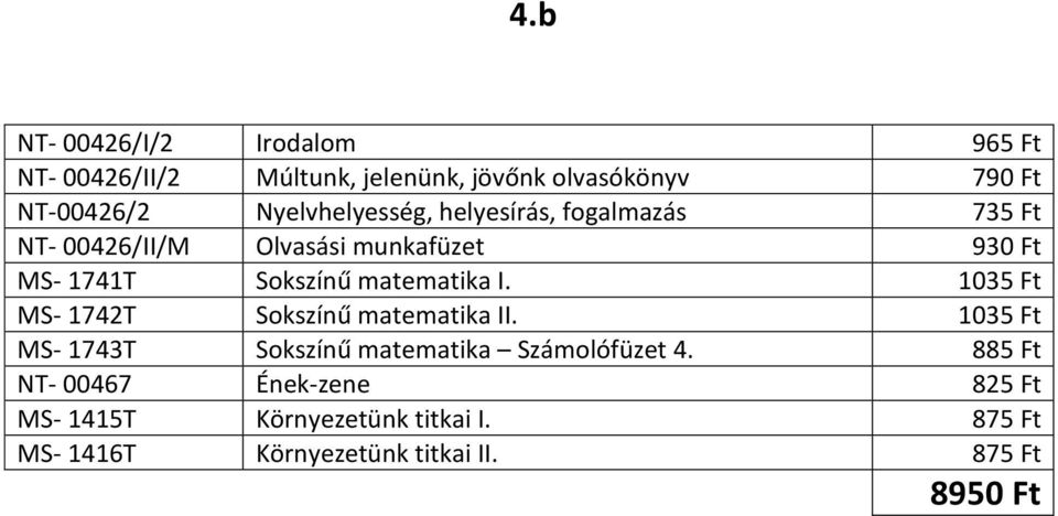 matematika I. 1035 Ft MS- 1742T Sokszínű matematika II. 1035 Ft MS- 1743T Sokszínű matematika Számolófüzet 4.