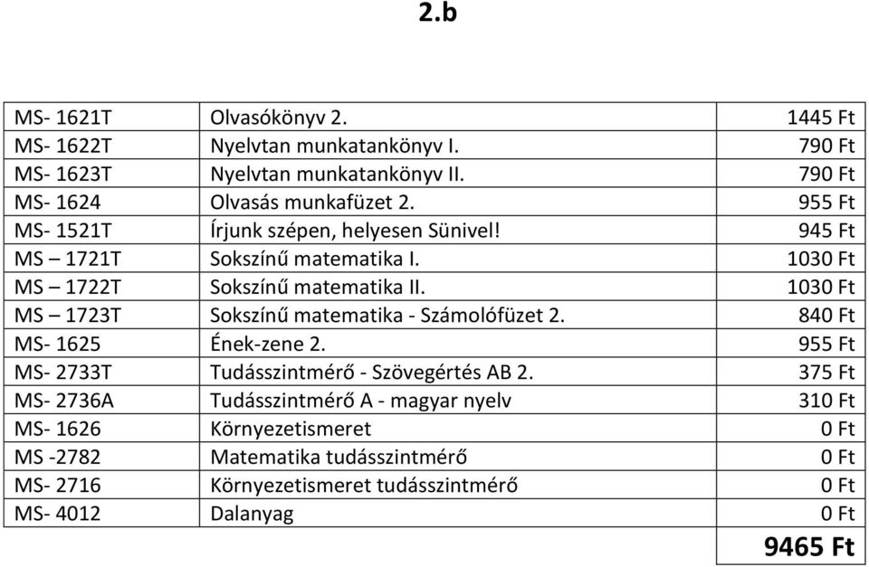 1030 Ft MS 1723T Sokszínű matematika - Számolófüzet 2. 840 Ft MS- 1625 Ének-zene 2. 955 Ft MS- 2733T Tudásszintmérő - Szövegértés AB 2.