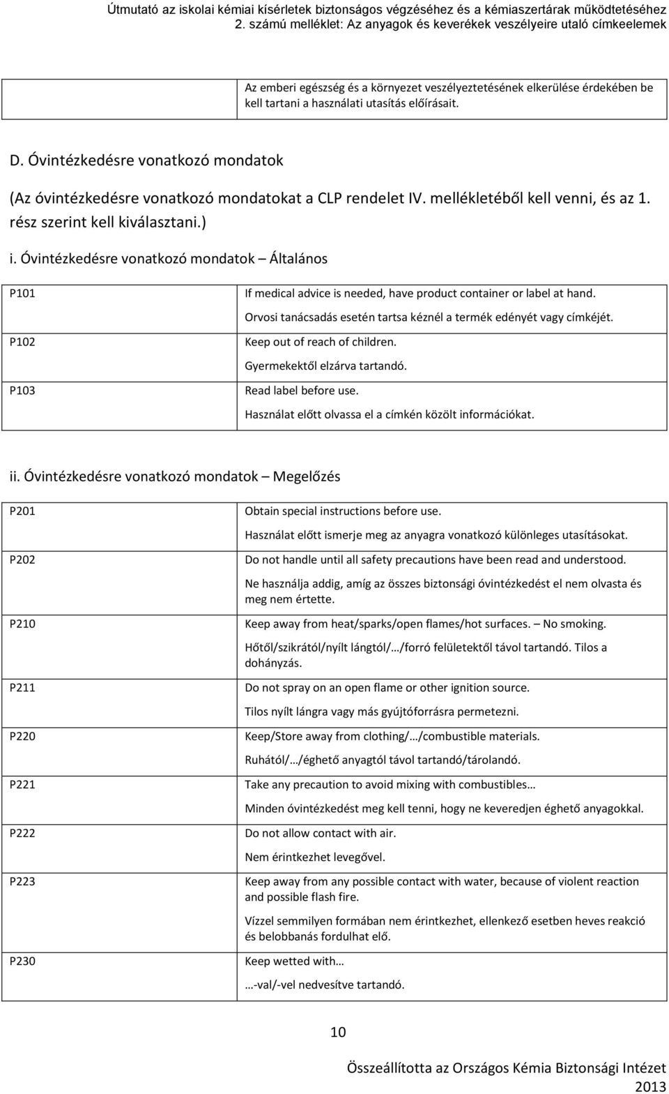 Óvintézkedésre vonatkozó mondatok Általános P101 P102 P103 If medical advice is needed, have product container or label at hand. Orvosi tanácsadás esetén tartsa kéznél a termék edényét vagy címkéjét.