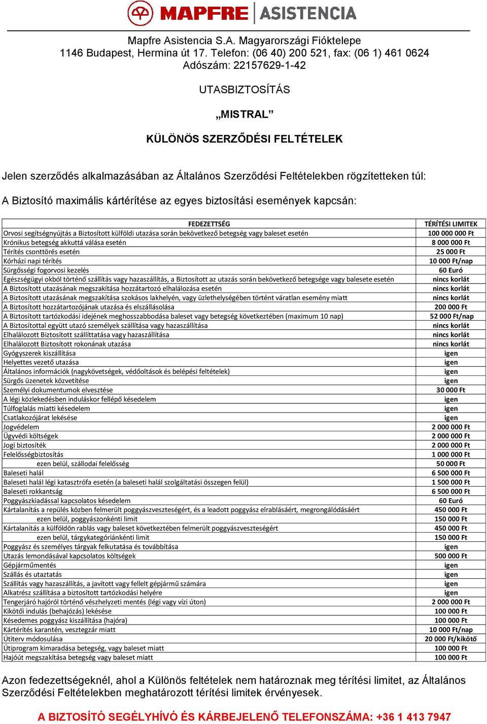 Gépjárműmentés Szállás és utaztatás Szállítás vagy hazaszállítás, a javított vagy fellelt gépjármű számára Alkatrész szállítása a biztosított tartózkodási helyére Tengerjáró hajóról történő