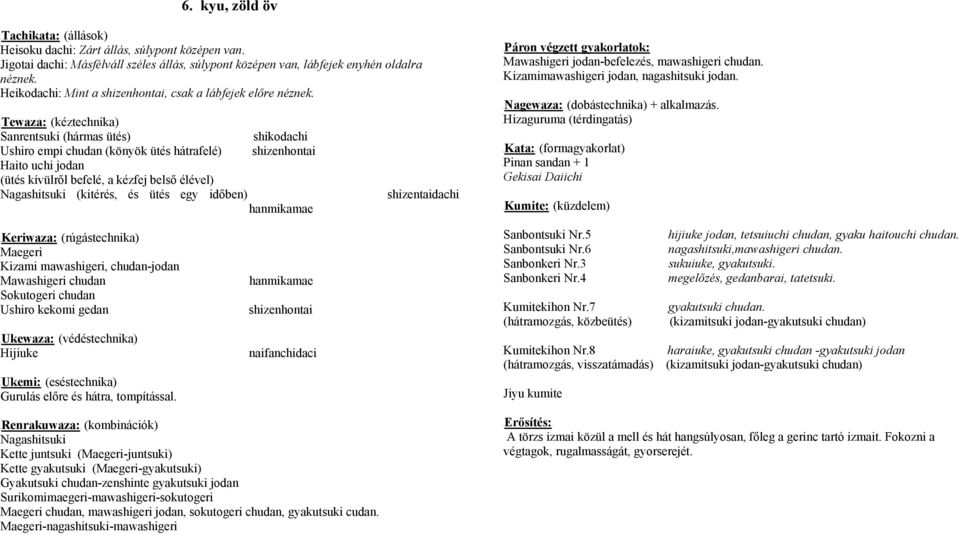 UTewaza:U (kéztechnika) Sanrentsuki (hármas ütés) shikodachi Ushiro empi chudan (könyök ütés hátrafelé) shizenhontai Haito uchi jodan (ütés kívülről befelé, a kézfej belső élével) Nagashitsuki