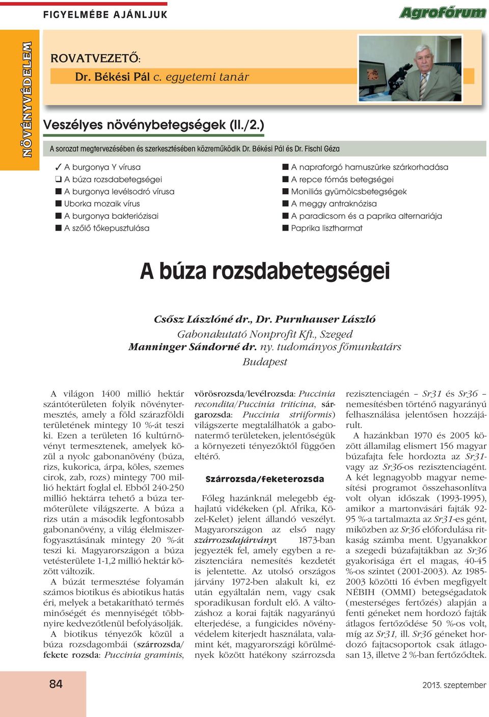 fómás betegségei Moniliás gyümölcsbetegségek A meggy antraknózisa A paradicsom és a paprika alternariája Paprika lisztharmat A búza rozsdabetegségei Csősz Lászlóné dr., Dr.