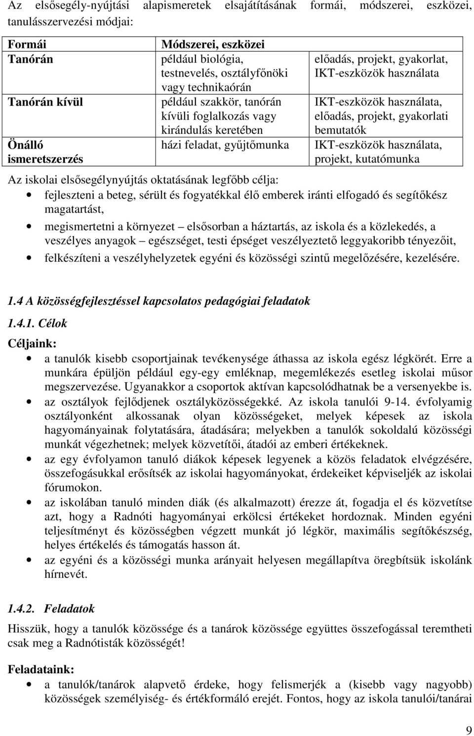 IKT-eszközök használata, előadás, projekt, gyakorlati bemutatók IKT-eszközök használata, projekt, kutatómunka Az iskolai elsősegélynyújtás oktatásának legfőbb célja: fejleszteni a beteg, sérült és