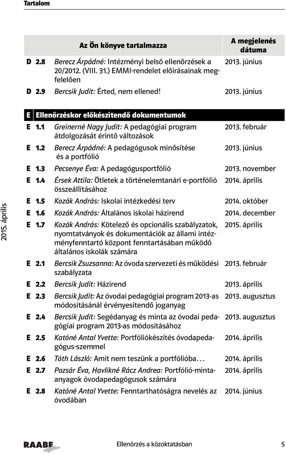 3 Pecsenye Éva: A pedagógusportfólió E 1.4 Érsek Attila: Ötletek a történelemtanári e-portfólió összeállításához E 1.5 Kozák András: Iskolai intézkedési terv 2014. október E 1.