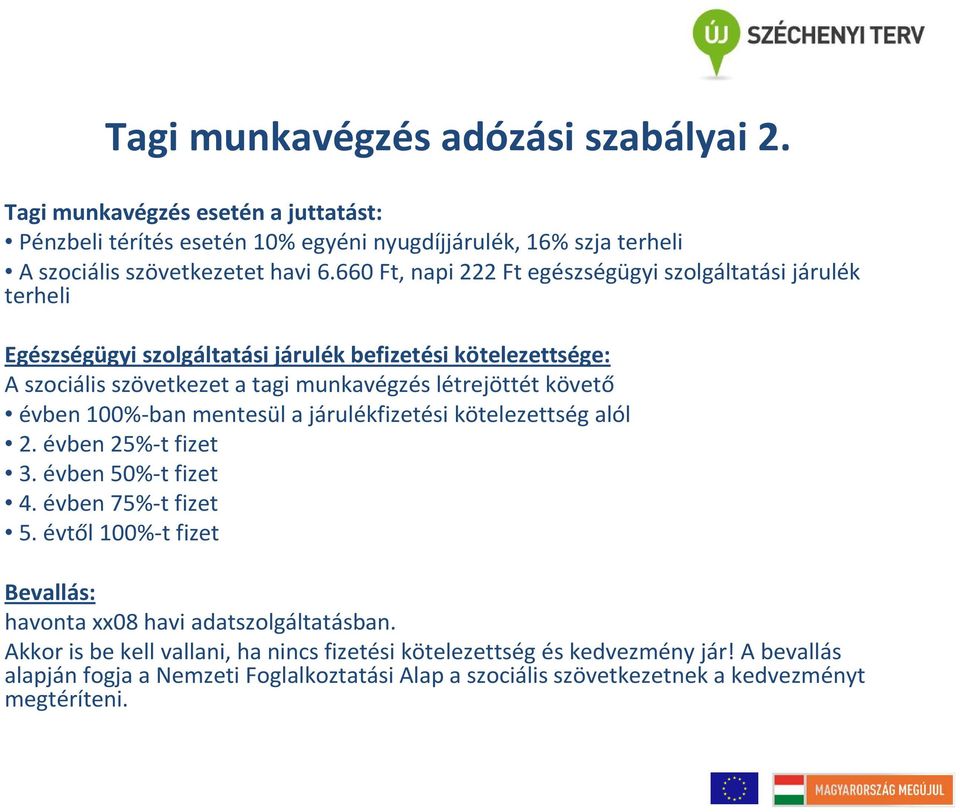 követő évben 100%-ban mentesül a járulékfizetési kötelezettség alól 2. évben 25%-t fizet 3. évben 50%-t fizet 4. évben 75%-t fizet 5.