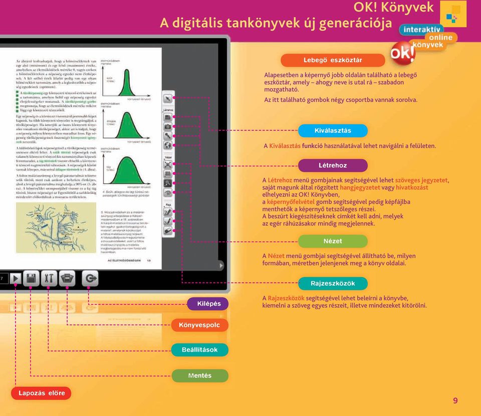 Létrehoz A Létrehoz menü gombjainak segítségével lehet szöveges jegyzetet, saját magunk által rögzített hangjegyzetet vagy hivatkozást elhelyezni az OK!