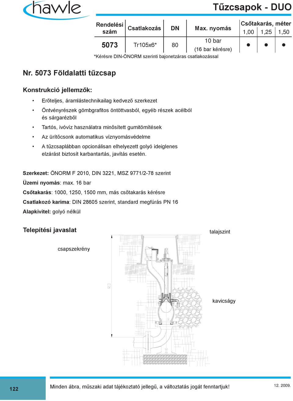 minősített gumitömítések Az ürítőcsonk automatikus víznyomásvédelme A tűzcsaplábban opcionálisan elhelyezett golyó ideiglenes elzárást biztosít karbantartás, javítás esetén.