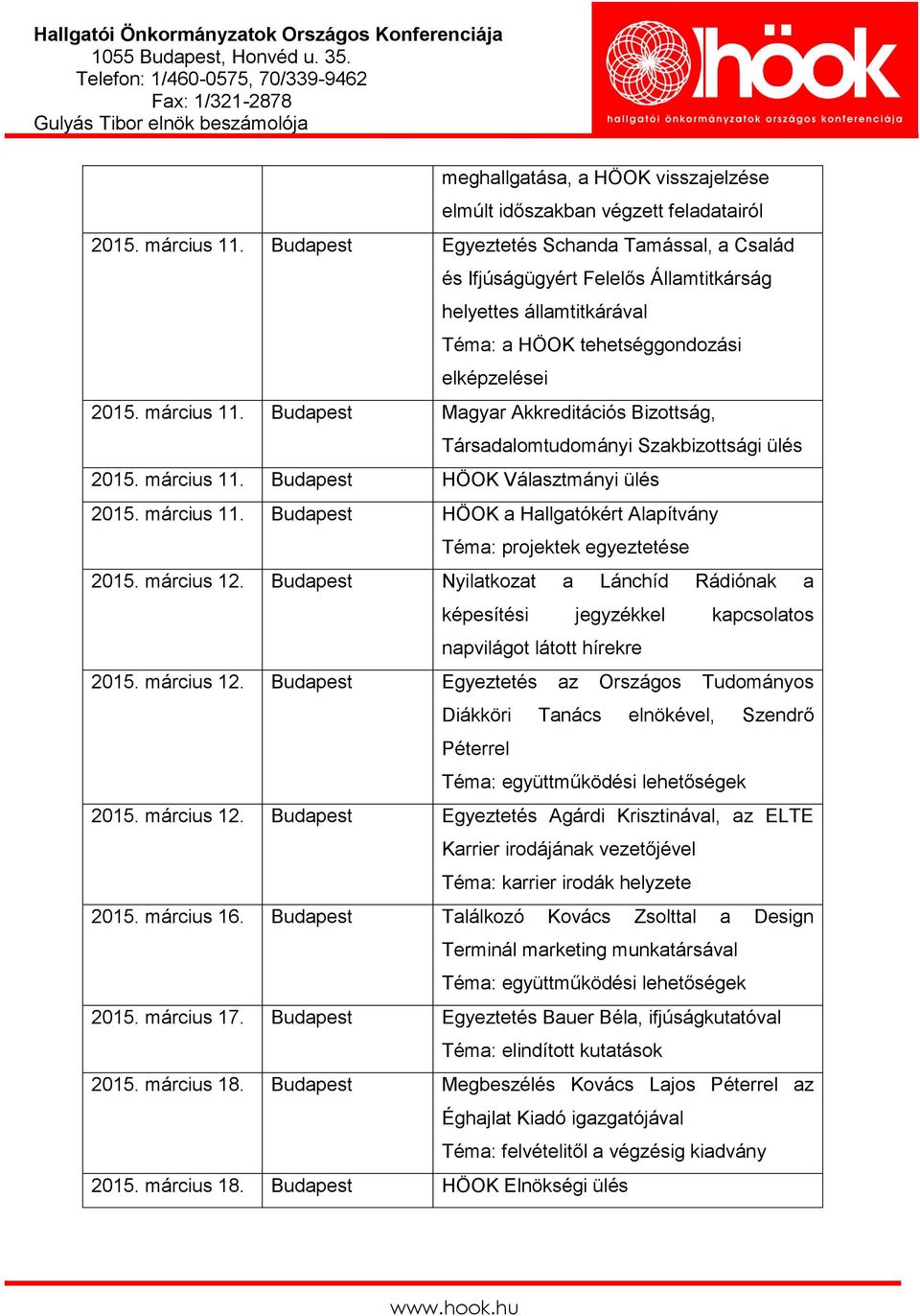 Budapest Magyar Akkreditációs Bizottság, Társadalomtudományi Szakbizottsági ülés 2015. március 11. Budapest HÖOK Választmányi ülés 2015. március 11. Budapest HÖOK a Hallgatókért Alapítvány Téma: projektek egyeztetése 2015.