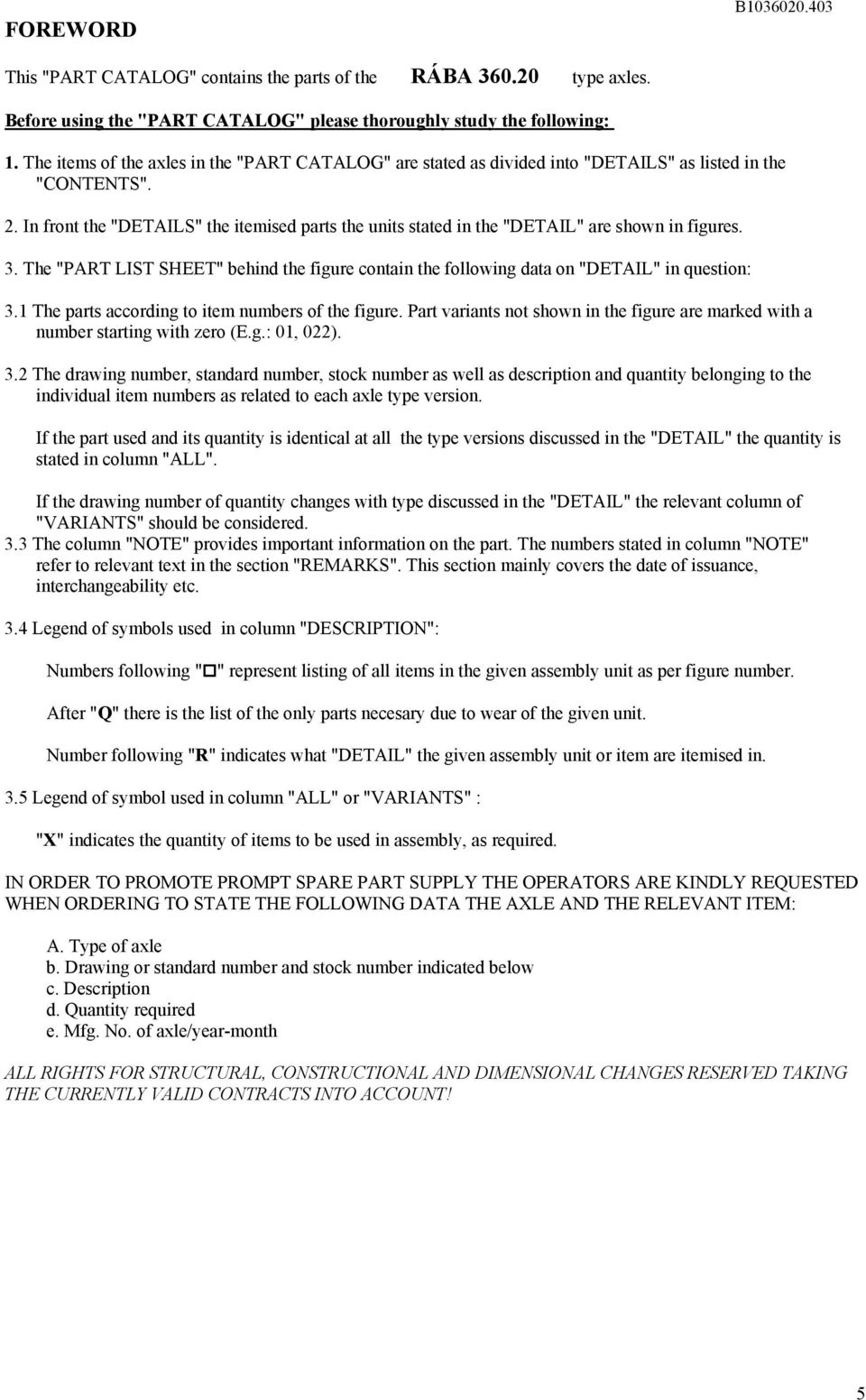 . In front the "DETAILS" the itemised parts the units stated in the "DETAIL" are shown in figures. 3. The "PART LIST SHEET" behind the figure contain the following data on "DETAIL" in question: 3.