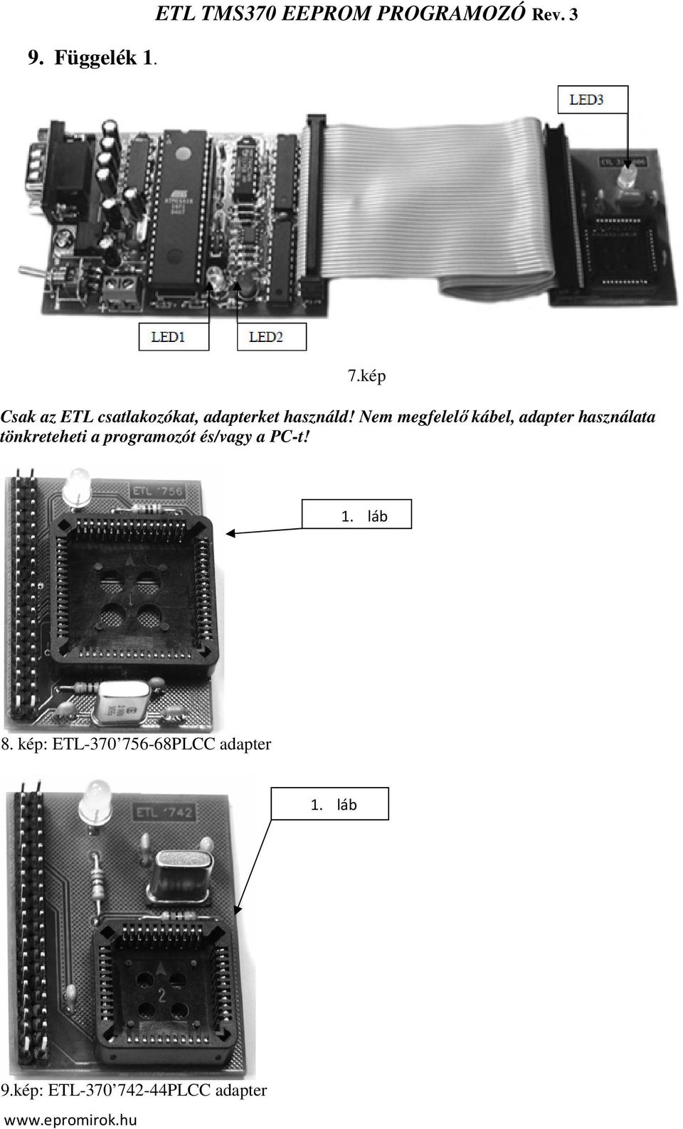 Nem megfelelő kábel, adapter használata tönkreteheti a programozót