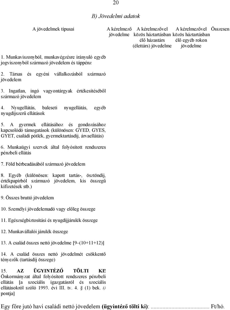 Ingatlan, ingó vagyontárgyak értékesítéséből származó jövedelem 4. Nyugellátás, baleseti nyugellátás, egyéb nyugdíjszerű ellátások 5.