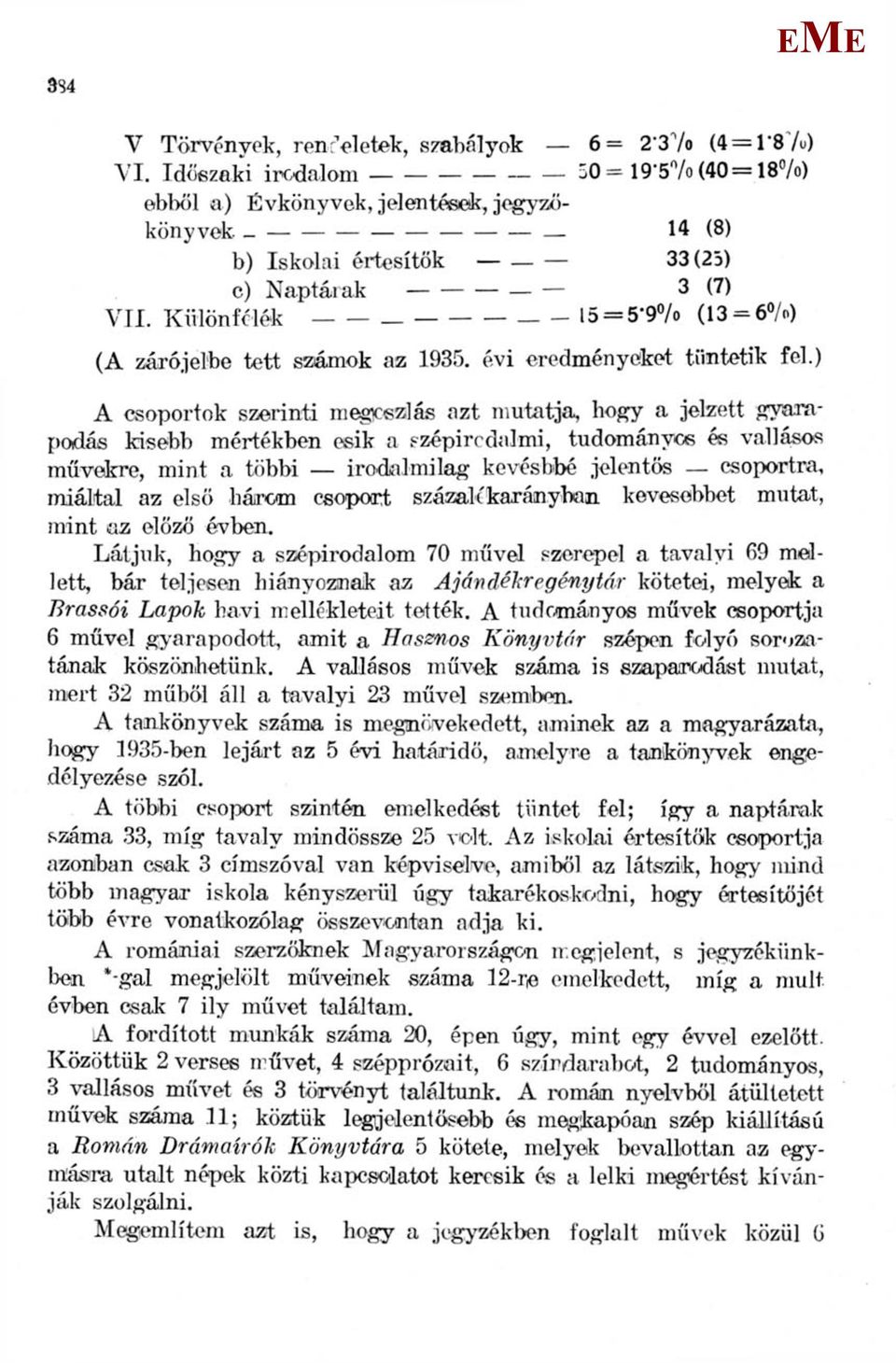 ) A csoportok szerinti megírsz]ás azt mutatja, hogy a jelzett gyarapodás kisebb mértékben esik a szépirodalmi, tudományos és vallásos művekre, mint a többi irodalmilag kevésbbé jelentős csoportra,