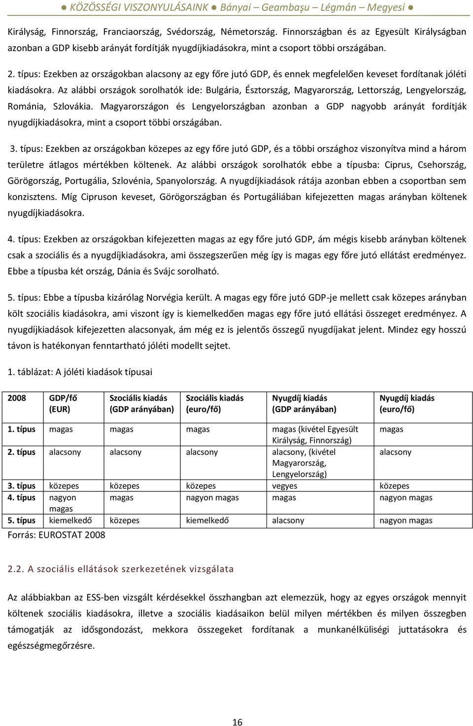 típus: Ezekben az országokban alacsony az egy főre jutó GDP, és ennek megfelelően keveset fordítanak jóléti kiadásokra.