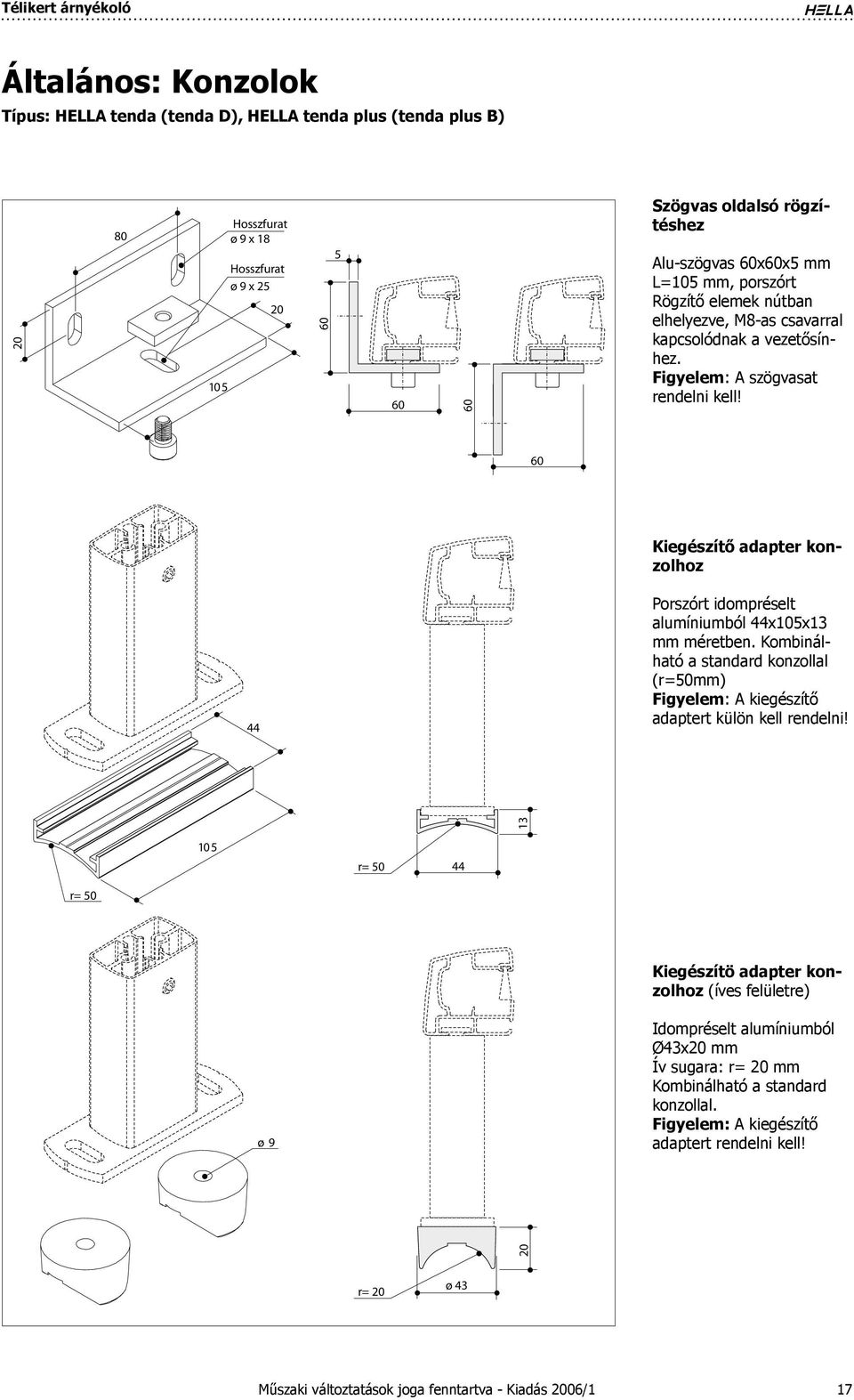 Kombinálható a standard konzollal (r=50mm) Figyelem: A kiegészítő adaptert külön kell rendelni!