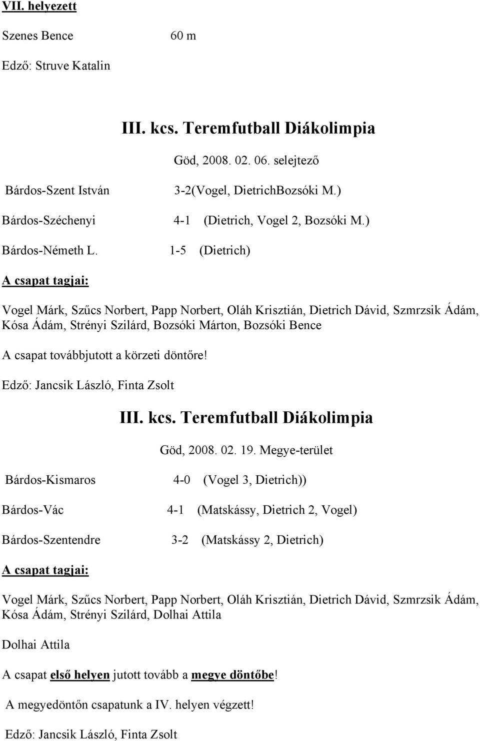 ) 1-5 (Dietrich) A csapat tagjai: Vogel Márk, Szűcs Norbert, Papp Norbert, Oláh Krisztián, Dietrich Dávid, Szmrzsik Ádám, Kósa Ádám, Strényi Szilárd, Bozsóki Márton, Bozsóki Bence A csapat