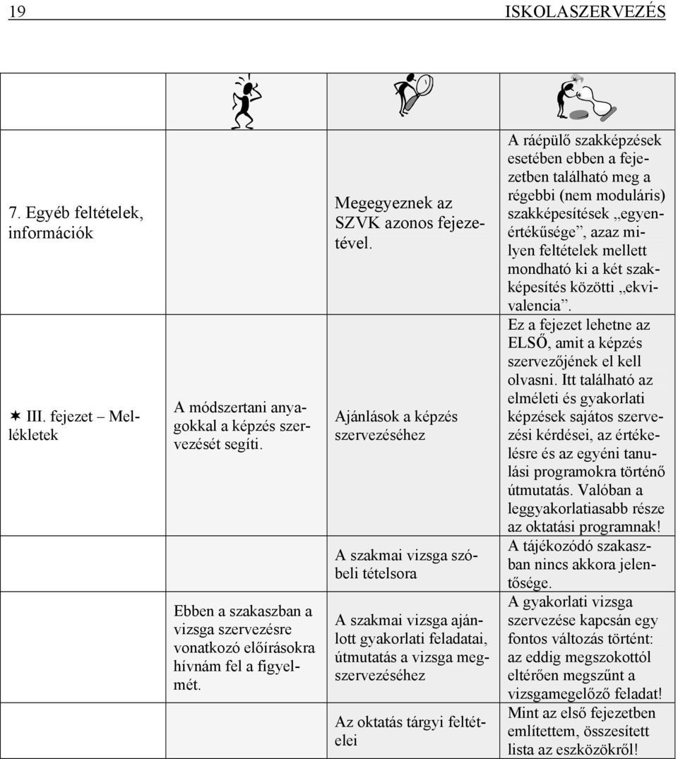 Ajánlások a képzés szervezéséhez A szakmai vizsga szóbeli tételsora A szakmai vizsga ajánlott gyakorlati feladatai, útmutatás a vizsga megszervezéséhez Az oktatás tárgyi feltételei A ráépülő