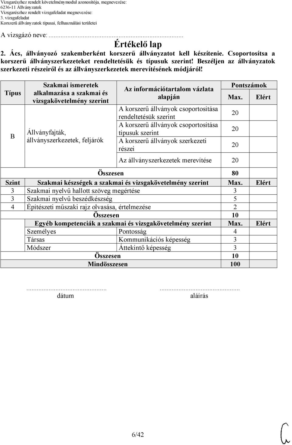 Típus Szakmai ismeretek alkalmazása a szakmai és vizsgakövetelmény szerint Állványfajták, állványszerkezetek, feljárók Az információtartalom vázlata alapján A korszerű állványok csoportosítása