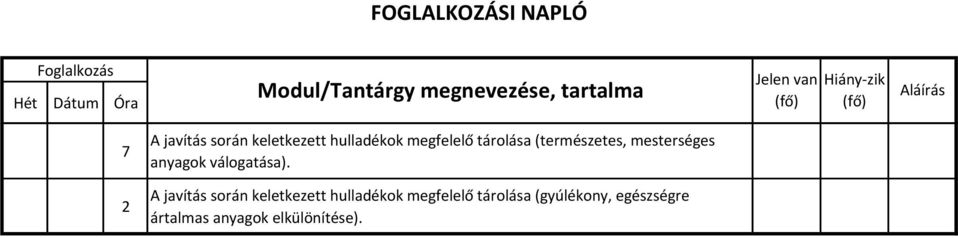 tárolása (természetes, mesterséges anyagok válogatása).