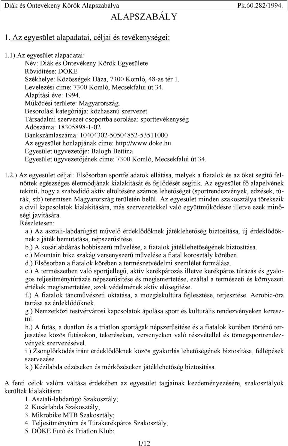 Alapítási éve: 1994. Működési területe: Magyarország.