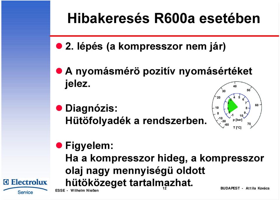 nyomásértéket jelez. Diagnózis: Hütöfolyadék a rendszerben.