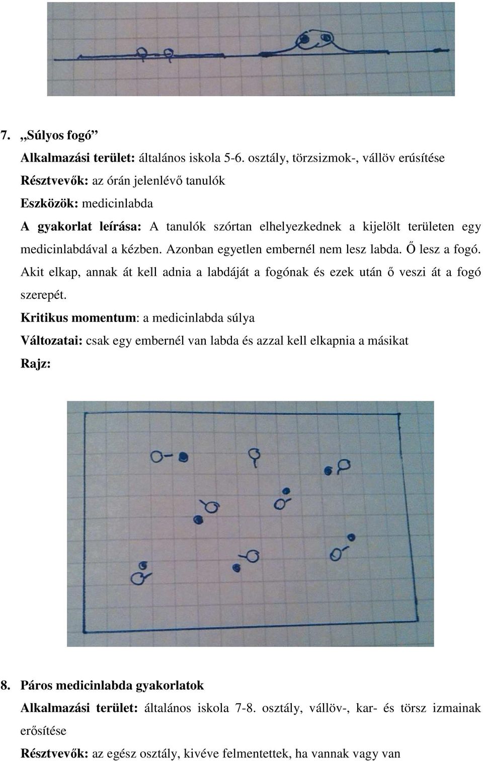 medicinlabdával a kézben. Azonban egyetlen embernél nem lesz labda. Ő lesz a fogó. Akit elkap, annak át kell adnia a labdáját a fogónak és ezek után ő veszi át a fogó szerepét.